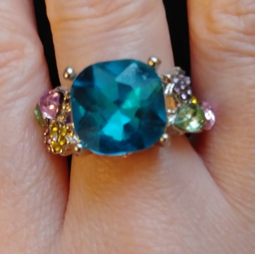 Colorful silver crystal ring